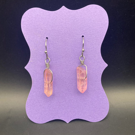 Pink Quartz Point Earrings