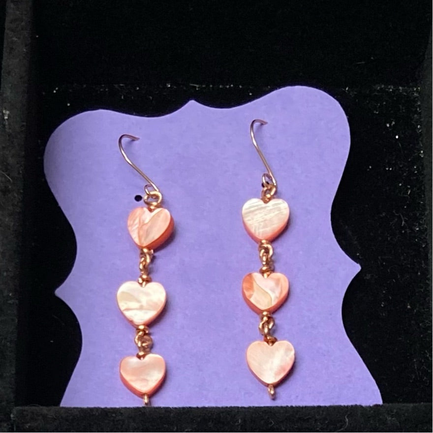 Three Pearl Heart Earrings