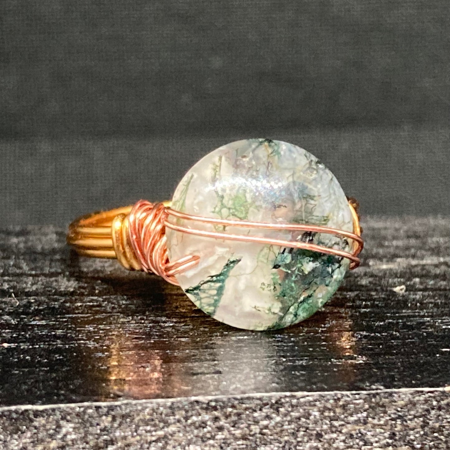 Moss Agate Disc Ring